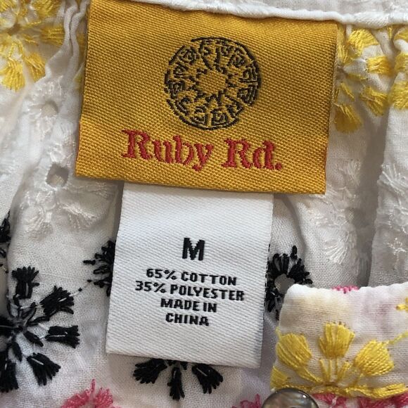 NEW Ruby Rd Womens Multicolor Tropical Blouse Short Sleeve Ruched Side Size M - Picture 11 of 16